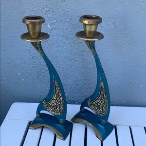 Artistic Blue and Gold Candle Holders